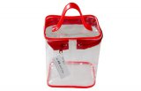Clear Big PVC Cosmetic Bag With Red Zipper And Handle
