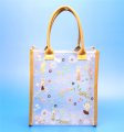 Fashion pink flower printing lady hand bag with PU piping handle