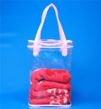New style clear pvc tote bag with pink webing