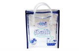 Transparent blue plastic handling bag with button shopping