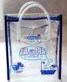 the portable clear carton pvc travel shopping button bag with handle